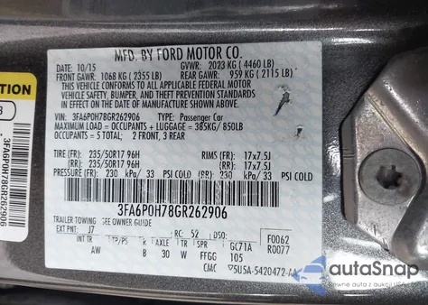 2016 Ford Fusion Se from USA, damaged, VIN 3FA6P0H78GR262906